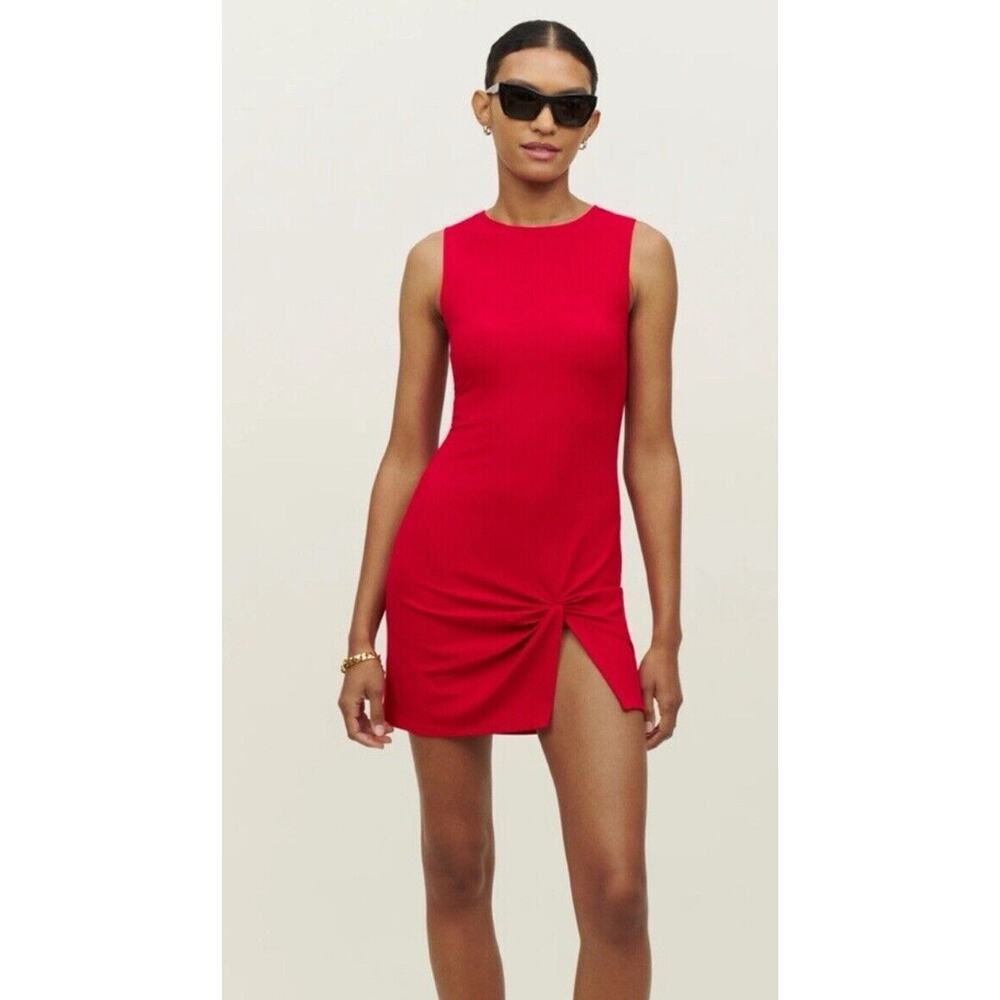 Reformation Neil Ribbed In Cherry Red Dress Sleeveless Scoop Neck Slit Sz XL